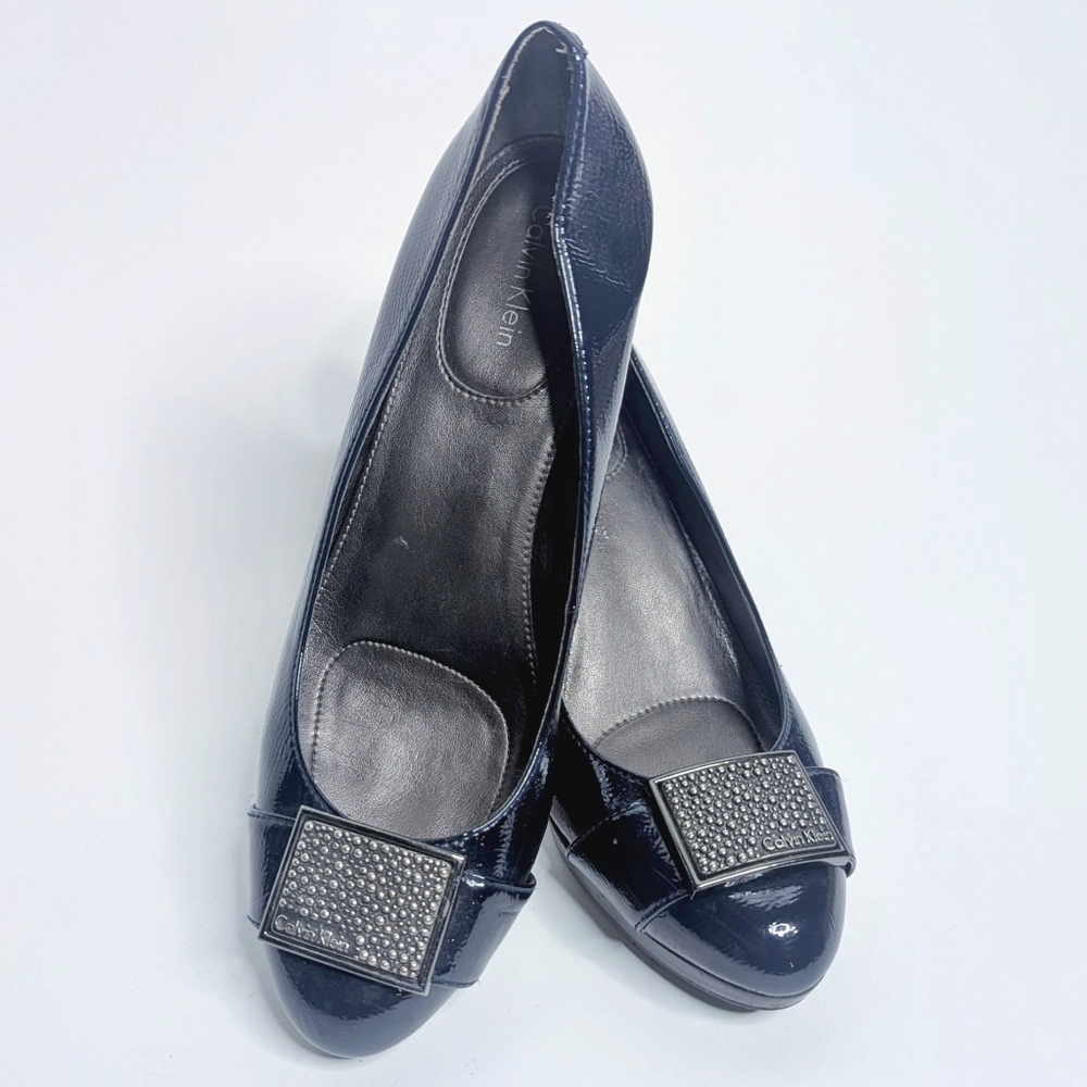 Calvin Klein Navy Olexa Shoes Womens Size 8 1/2 M Embellished 3" Spike Heel